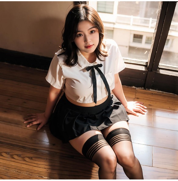 FEE ET MOI - Playful Polka Dot Bow School Uniform (Black - White)
